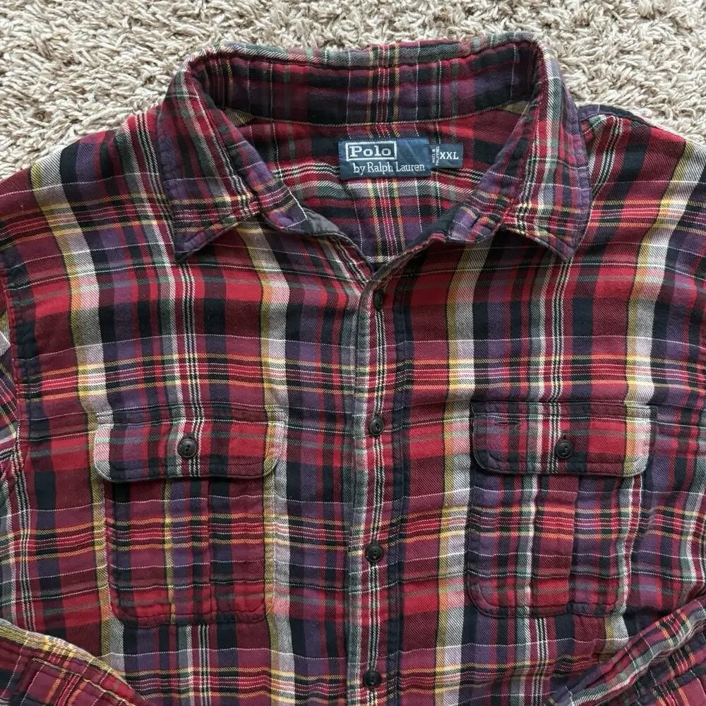 Vintage Polo Ralph Lauren Thick Button Up Red Tartan Plaid Shirt Men’s Size XXL